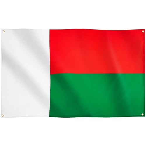 Runesol Drapeau de Madagascar, 91x152cm, 3ft x 5ft, 4 Anneaux, œillet dans chaque coin, Drapeau malgache, Madagasikara, Drapeaux Premium, Intérieur, Extérieur, Couleurs vives