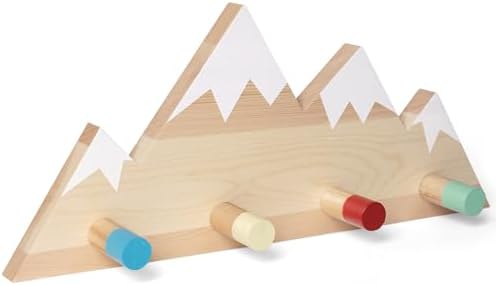 Waratah Designs Mountain Wall Hooks – Woodland Nursery Decor – Wall Mount Organizer for Kids Coats & Towels with Colorful Hooks – Ideal Adventure Mountain Decor Baby Shower Gifts