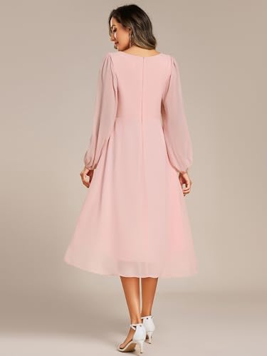 Image of Ever-Pretty Women's Chiffon Lantern Long Sleeves Pleated Appliqued Empire Waist Midi Length Semi Formal Dresses 02926