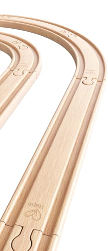 Hape Eisenbahnwelt Großes Schienenausbauset - Holzeisenbahn Zubehör für Kinder, Erweiterungsset mit Gleisen, Kompatibel mit gängigen Holzschienen, Kurven, Weichen, 24 Teile, für Kinder ab 3 Jahren