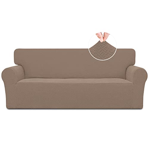 Easy-Going Stretch Jacquard Couch Cover, 1-Piece Soft Sofa Cover, Sofa Slipcover with Anti-Slip Foams, Washable Furniture Protector for Kids, Pets (Sofa, Camel)