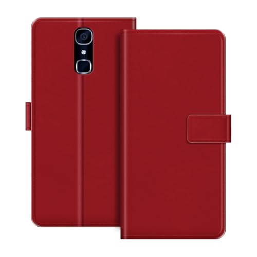 ESACMOT Leder-Wallet-Hülle Kompatibel mit Cubot X18 Klapphülle mit Kartenfach & Ständer, Magnetverschluss, Stoßfeste Folio-Hülle im bunten Stil (Rot)