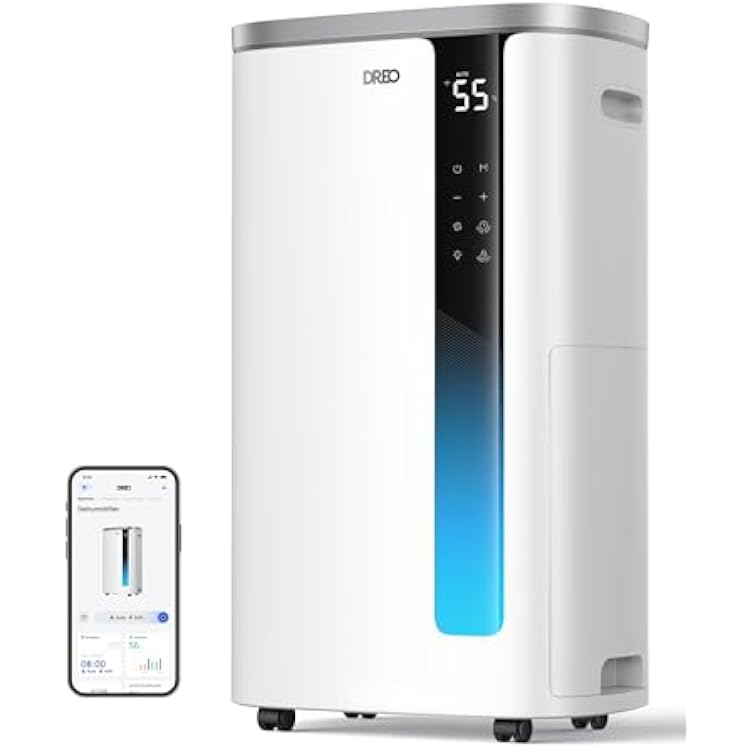 DREO 73 Pint Smart Dehumidifier for Basement, Home & Large Room up to 2000 Sq Ft, Energy Star 6.0 Dehumidifier with Drain Hose, Quiet 42dB, Auto Humidity Control, 3 Fan Speeds, Timer, Continuous Drain