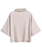 SweatyRocks Women's 3/4 Sleeve Mock Neck Basic Loose T-Shirt Elegant Top Apricot Medium.