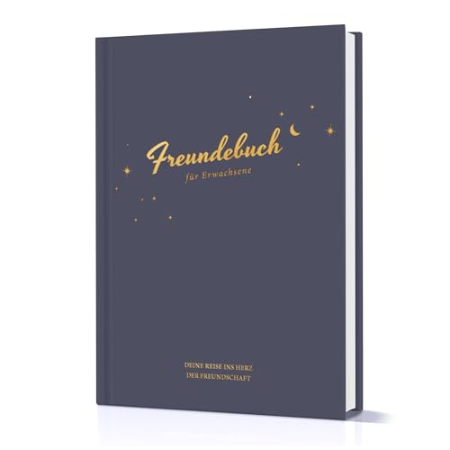 Legezon reundebuch für Erwachsene - Freundschaftsbuch mit persönlichen Fragen - Geschenk für einen Guten Freund - Erinnerungsalbum für bis zu 44 Freunde zum Ausfüllen (Dunkelblau)