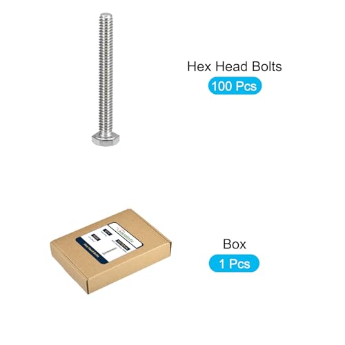 Image of METALLIXITY Hex Head Bolts (1 /4-20 x 2) 100Pcs, 304 Stainless Steel 18-8, Fully Threaded, External Hex Drive, Plain Finish, Hex Head Screw Bolt, Silver