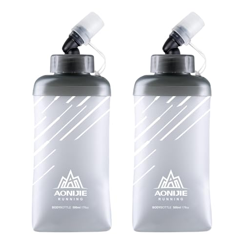 TRIWONDER Water Bottles TPU Soft Flasks Collapsible Running Flasks for Hydration Pack Backpack Hiking Cycling (Gray - 500ml - Pack of 2)
