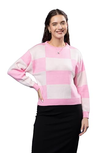 Image of Wear lusso Women's Round Neck Colour Block Sweater | 100% Wool Pullover | Full Sleeve Soft & Stylish Winter Wear for Women & Girls