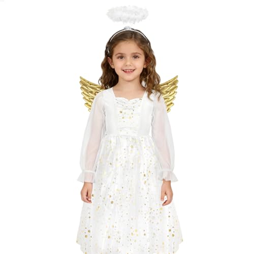 Disfraz Angel para Niñas, Vestido Blanco con Alas y Diadema miniatura 7