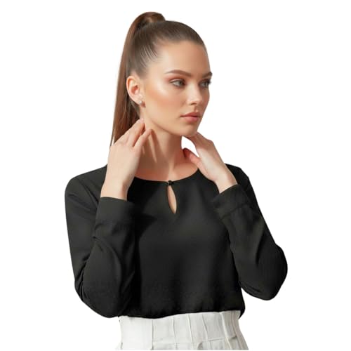 Image of BLACKSMITH Long Sleeve Key Hole Neck Formal Office Shirt for Women | Women Stylish Western Tops