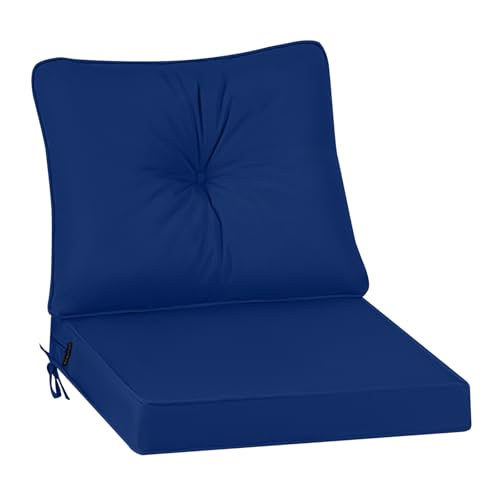 Image of PRIMEPATIO Outdoor Garden Chair Cushion With Backrest, 50x50cm, Navy Blue