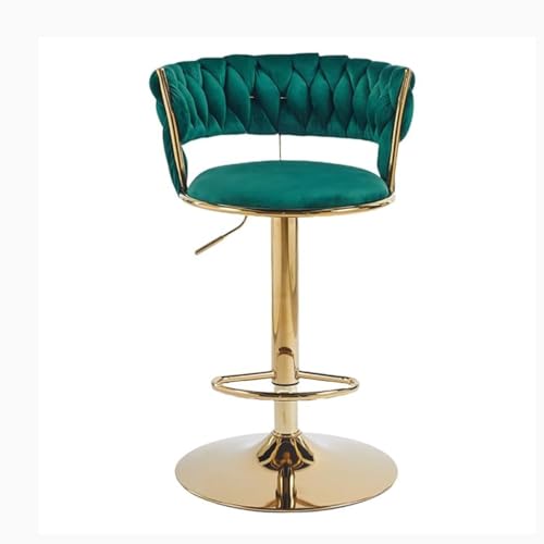 Image of Creative Green Velvet Bar Chair | Modern Adjustable Bar Stool for Home, Kitchen & Bar Use | Electroplated Metal Base | 1.87 Feet Seat Height | Tufted Design | Qty 1