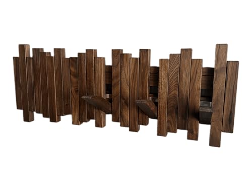 Image of Natural Wood Wall Mounted Piano Coat Rack| Coat Rack Wall Mount| Flip Down Wall Hook Rack 5 Hooks| Entryway Wall Storage with Hooks,Made of Black Walnut.Wall Art
