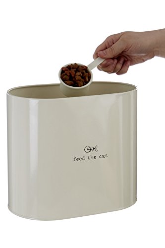 Premier Housewares Haustierfutter-Aufbewahrungsdose mit L&oumlffel, Metall, cremefarben, 6.5 Litre, Verzinkter Stahl, Pulverfarbe, Sahne, 15x25x22