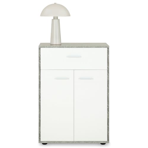IDIMEX Buffet Salle à Manger Calais L 60 cm Coloris béton et Blanc avec 2 Portes bahut Bas Meuble de Rangement Style Moderne Commode vaisselier 60 x 84 x 30...