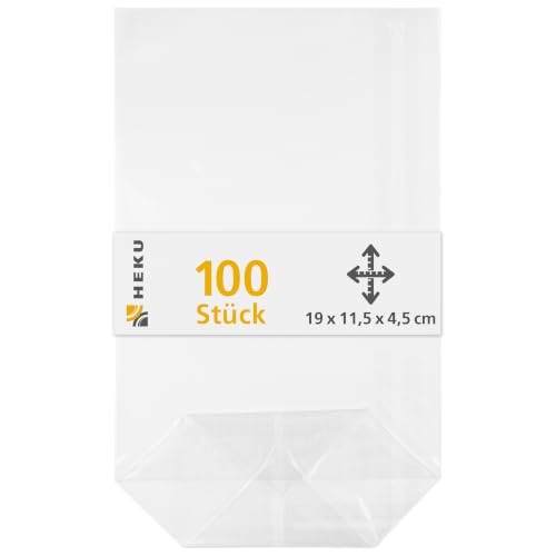 HEKU 100er Packung Transparente Bodenbeutel 190x115x45mm I...