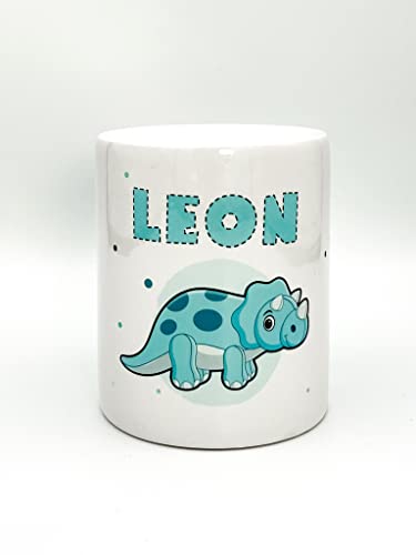 Personalisierte Spardose mit Namen und Dinosaurier Motiv - Gelddose - Geschenk Geburtstag/Weihnachten- Geldgeschenk - Geschenk zur Taufe (Dino 1 - Türkis) Cover