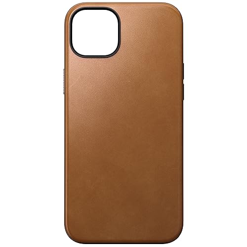 NOMAD Modern Leather Case | For iPhone 15 Plus | Protective Case Made of Polycarbonate Genuine Leather | MagSafe Compatible | English Tan