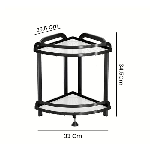 Image of IBELL IBLCS233 2 Layer Kitchen Corner Rack /Shelf, Carbon-Steel /Kitchen Organizer /Counter for Utensils Storage (Black)