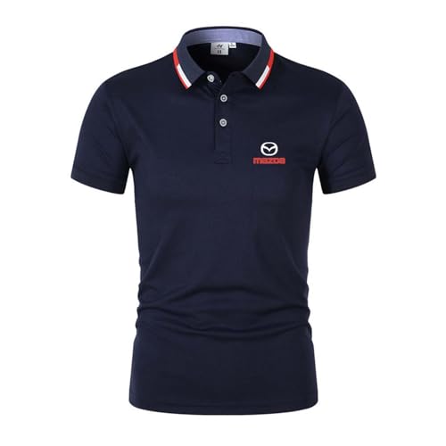 WDGYZZXJ Herren-Poloshirts Sportbekleidung Für Mazda Stretch-Workout-T-Shirt Einfarbig Weiches Kurzarm-T-Shirt Kragenknöpfe T-Shirt Oberteil Kleidung Grafiknähte- Dark Blue||L