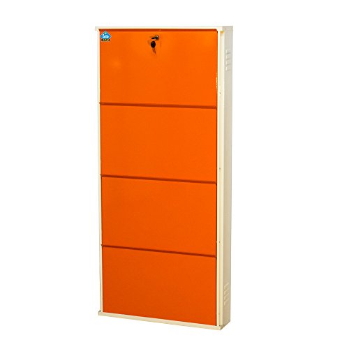 DELITE KOM 24 Inch Wide, 4 Shelf Metal Shoe Rack Wall Mounted for Home with Central Lock Holds Upto 12 Shoes or 20 Slippers Pair | 1 Year Warranty | (54 x 24 x 5 Inch, Ivory_Orange) DIY Space Saving