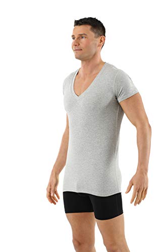 Men's Organic Stretch Cotton Undershirt Short Sleeves and deep v-Neck Gray2