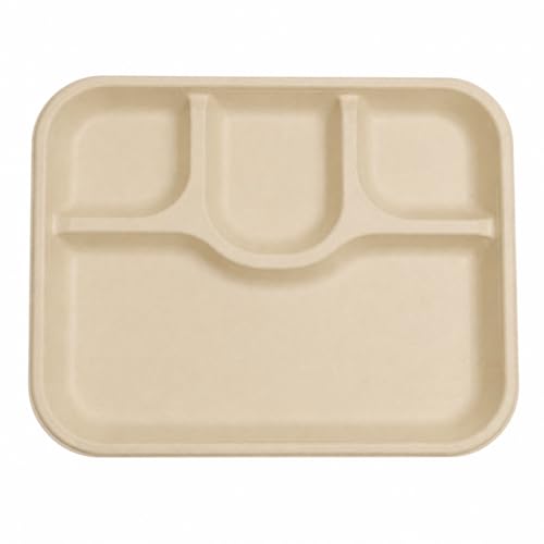 Chuk 25 Pack 4 Compartment Compostable Plates, 12 x 9.5 Inch Heavy Duty Bagasse Divided Meal Trays for Meal Prep, School Lunch, Catering, Parties & Buffet Serving