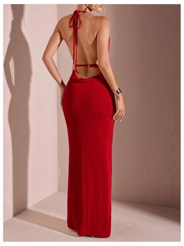 SOLY HUX Women's Halter Bodycon Maxi Dress Draped Sleeveless Backless Cocktail Party Long Dresses2