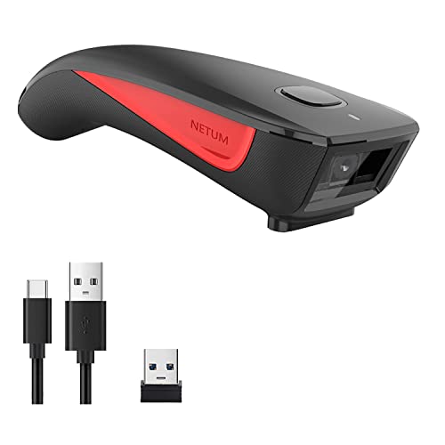 Image of NETUM Mini Barcode Scanner Bluetooth Compatible, Small Portable USB Bar Code Scanner for Inventory, 2.4G Cordless Image Reader for Tablet iPhone iPad Android iOS PC POS (2D-C990-Red)