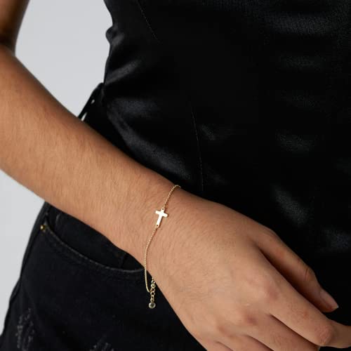 Pancert Cross Bracelet For Women Dainty 14K Gold Cute Tiny Sideways Simple Classic Chain Minimalist Handmade Adjustable Jewelry Gift Teen Girls #TOP3