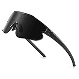 Fanshen Gafas de sol polarizadas deportivas para hombre, gafas de sol de béisbol para jóvenes, mujeres, ciclismo, correr, bicicleta, protección UV, A04-marco negro lente gris, 145