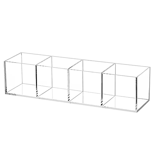 Image of Acrylic Drawer Organizer 4-Section Clear Plastic Makeup Organizer Storage Container Acrylic Cube for Vanity Makeup Brush, Beauty Accessories-10x2.5x2.3 Inch