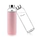 Ryaco Bottiglia d'Acqua, 550ml Bottiglia Vetro Trasparente Portatile con Guaina Protettiva in Neoprene per Il Campeggio Viaggi tè Ufficio (Rosa Carino, 550ml)