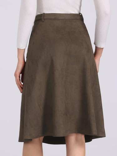 Allegra K Women's Casual Faux Suede Pockets Stretch A-line Midi Skirt with Belt4