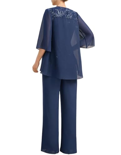 Sequins Mother of The Bride Pantsuits for Women 3 Pcs Chiffon Formal Wedding Outfit with Jacket4