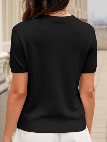 Image of DAIMIDY Womens Cotton Modal Short Sleeve Sweaters Summer Knit Tops | Breathable,Soft,Smooth Feel and Excellent Drape.Fit in Summer,Spring and Fall.