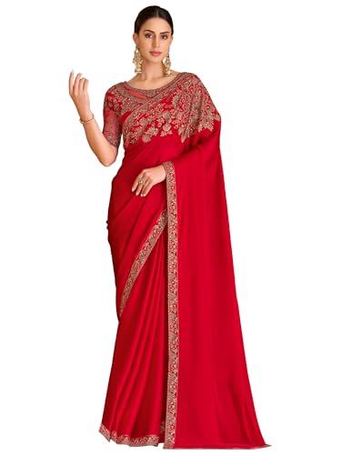 Image of AKHILAM Women's Satin Sequence Embroidery Saree With Unstitched Blouse Piece(SNDLWOD1601 TFH Parent)