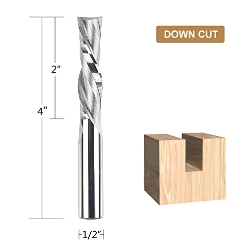 Spetool Spiral Downdcut Router Bits Extra Long (4 Inch) With 1/2 Inch Shank, 1/2 Inch Cutting Diameter Solid Carbide Cnc End Mill For Wood Carving, Plunge Cut #TOP1