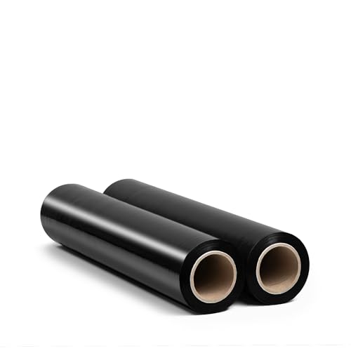 RAGO Stretchfolie Schwarz folie für möbel 2 Stück 130m l Hand Stretchfolie rollen I Palettenfolie Handfolie Wickelfolie I Verpackungsmaterial (7 5 x 7 5 x 40 cm) 0 9 kg I 130m Länge