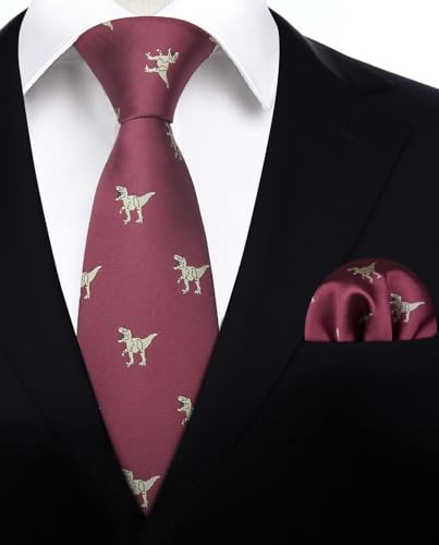 Image of HISDERN Ties for Men Classic Animal Tie and Pocket Square Set Jacquard Woven Silk Neckties Handkerchief Wedding Party