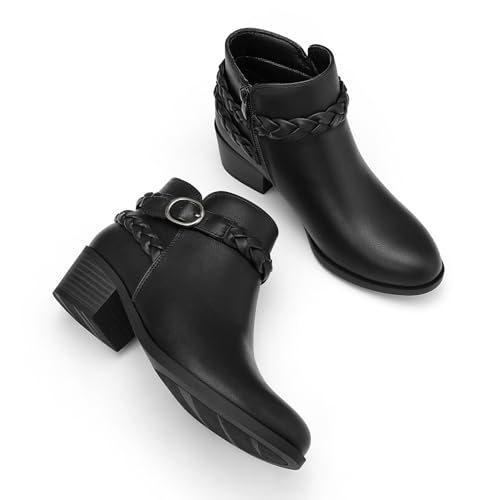 mysoft Women's Ankle Boots Low Chunky Heel Round Toe Wide Width Short Booties Side Zipper2