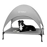 Veehoo Elevated Dog Bed with Canopy, Cooling Outdoor Dog Bed with Removable Shade, Non-Slip Feet, Raised Dog Cot Bed for Large Dogs, Dog Tent Bed for Camping, Beach, Large, Grey, CWC2411A