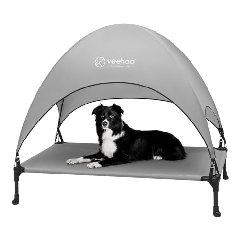 Veehoo-Elevated-Dog-Bed-with-Canopy-Cooling-Outdoor-Dog-Bed-with-Removable-Shade-Non-Slip-Feet-Raised-Dog-Cot-Bed-for-Large-Dogs-Dog-Tent-Bed-for-Camping-Beach-Large-Grey-CWC2411A Veehoo Elevated Dog Bed with Canopy Cooling Outdoor Dog Bed with Removable Shade Non Slip Feet Raised Dog Cot Bed for Large Dogs Dog Tent Bed for Camping Beach Large Grey CWC2411A