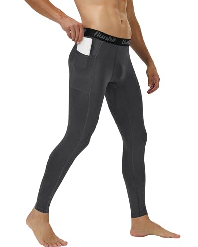 Image of Runhit Mens Compression Pants Running Tights Pockets Sports Leggings Spandex Workout Cycling Athletic Thermal