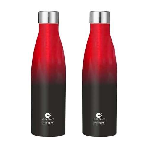 Image of Clay Craft Vacbott Gerald Double Tone Double Walled|18 Hours Hot and 24 Hours Cold Vacuum Insulated|Thermosteel|Flask 500ml|2 Pcs, Steel Bottles for Travelling|BIS Certified|1Year Limited Warranty