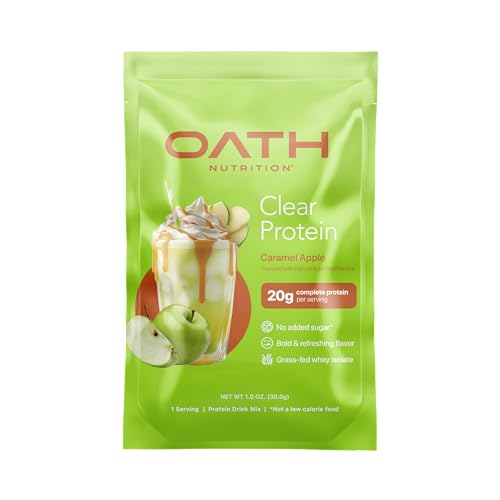 Oath Nutrition Clear Whey Isolate Protein Powder Caramel Apple 20g Complete Protein per Serving No Added Sugar Grass-Fed Single Serving (6 Count)