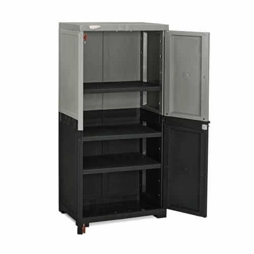 Image of Nilkamal Freedom Mini Medium (FMM Duet) Plastic Wardrobe for Storage|3-Year Warranty|Clothes Organizer|Shelves|Cupboard|Almirah for Home, Living Room, Bed Room|Adult & Kids|Haze Grey /Charcoal Grey