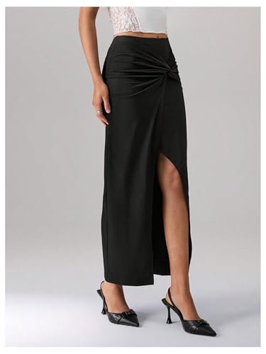 Floerns Women's Twist Split Front Pencil Skirt Bodycon Elegant Maxi Wrap Skirts4