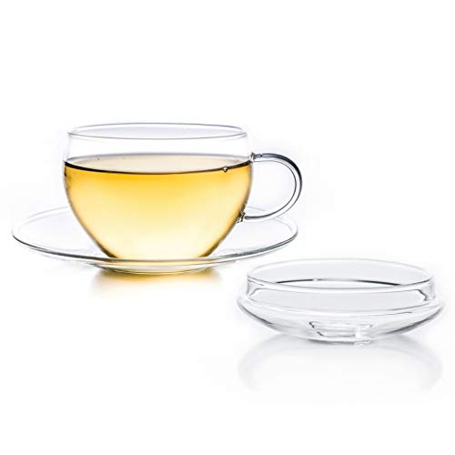 Creano Taza de Vidrio con Platillo y Tapa, Práctica para los Tés de Floración, ExqusiTea, Capuchino, Latte Macchiato… - Imagen 8