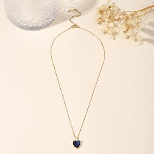 Heart Birthstone Necklace for Women, 14K Gold Plated Birthstone Pendant Necklace Cubic Zirconia Diamond Necklace Dainty Gold Necklace Birthday Gifts for Women Girls4